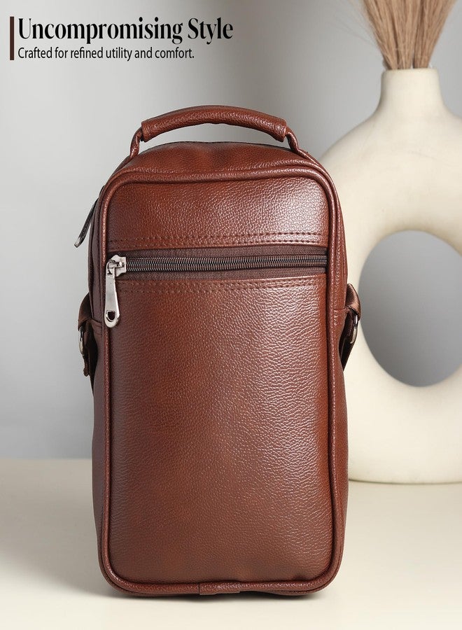 SAMTROH Vegan Leather Small Sling Bag for Men | Chest Slinger Bag | Crossbody Bag| Side Bag Men | Mini Leather Slings | Corporate Gift Item | Passport Sling. (Brown) - Image 3